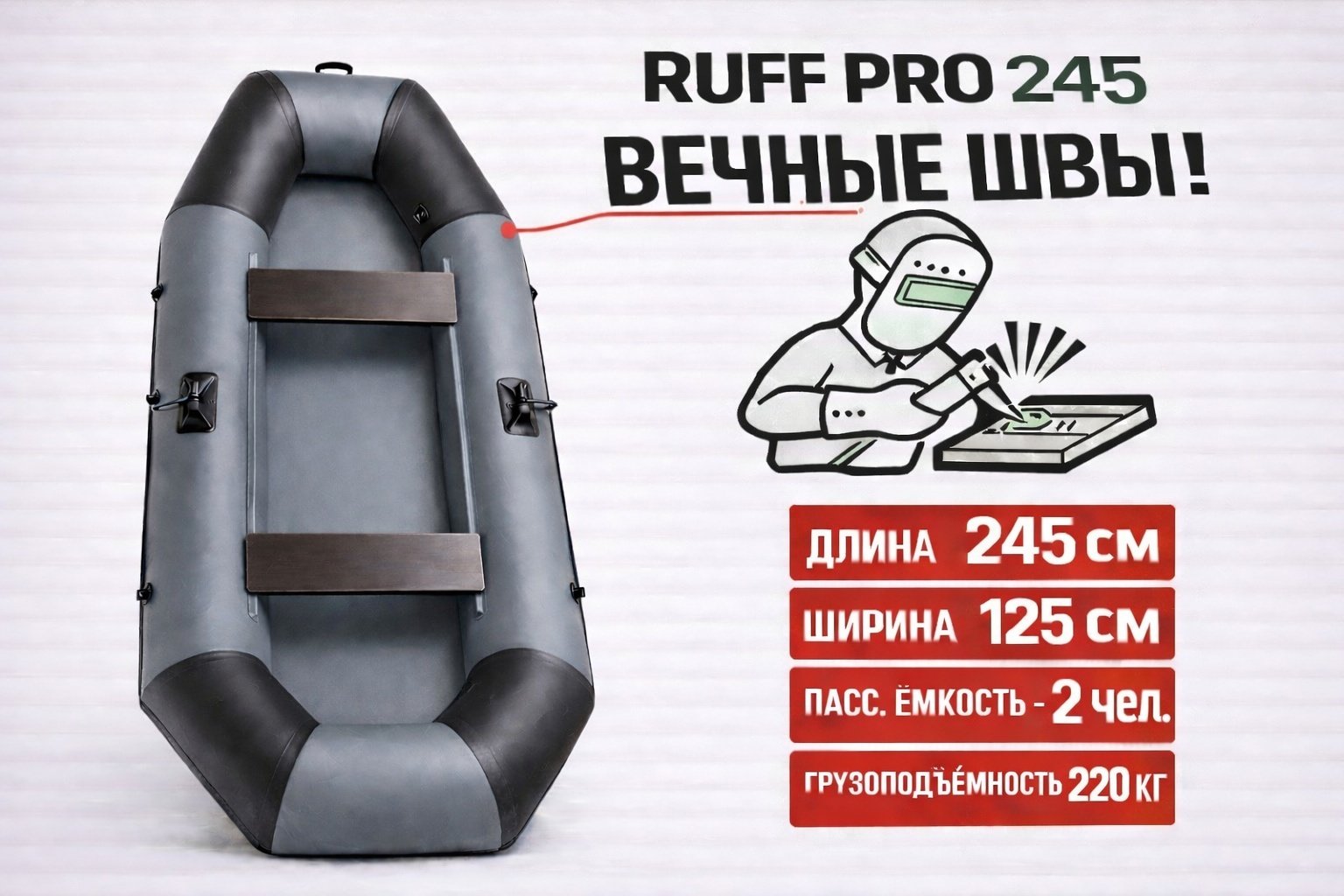 Надувная лодка RUFF PRO 245 серый купить,190000