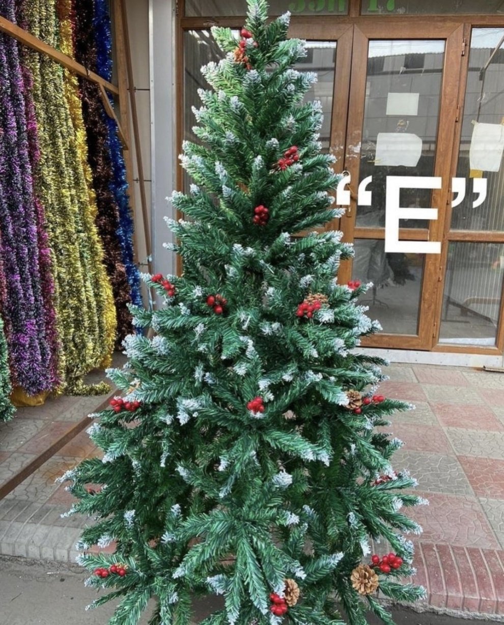 Новогодняя елка Пвх с шишками ягодами 210 см, ПВХ