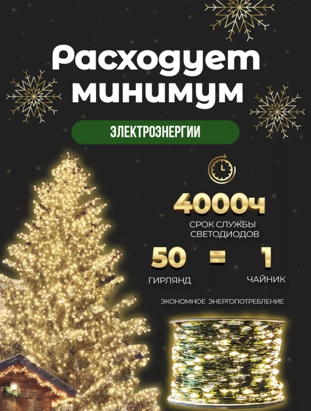 Электрогирлянда Роса цвет свечения теплый белый 100 м