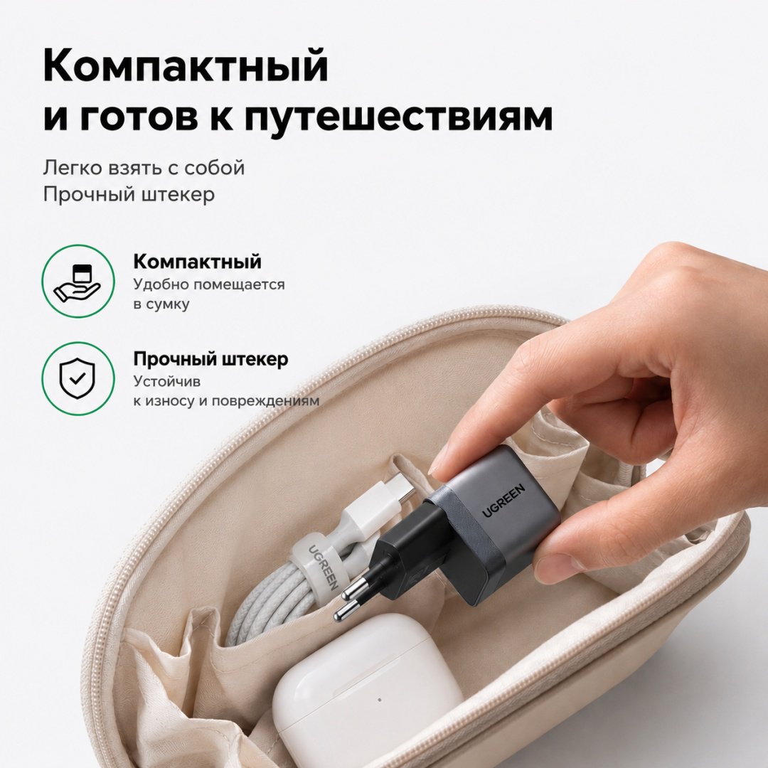 Зарядное устройство Ugreen Nexod Air, X840 (95692B) USB Type-C 45 Вт серый купить,NaN