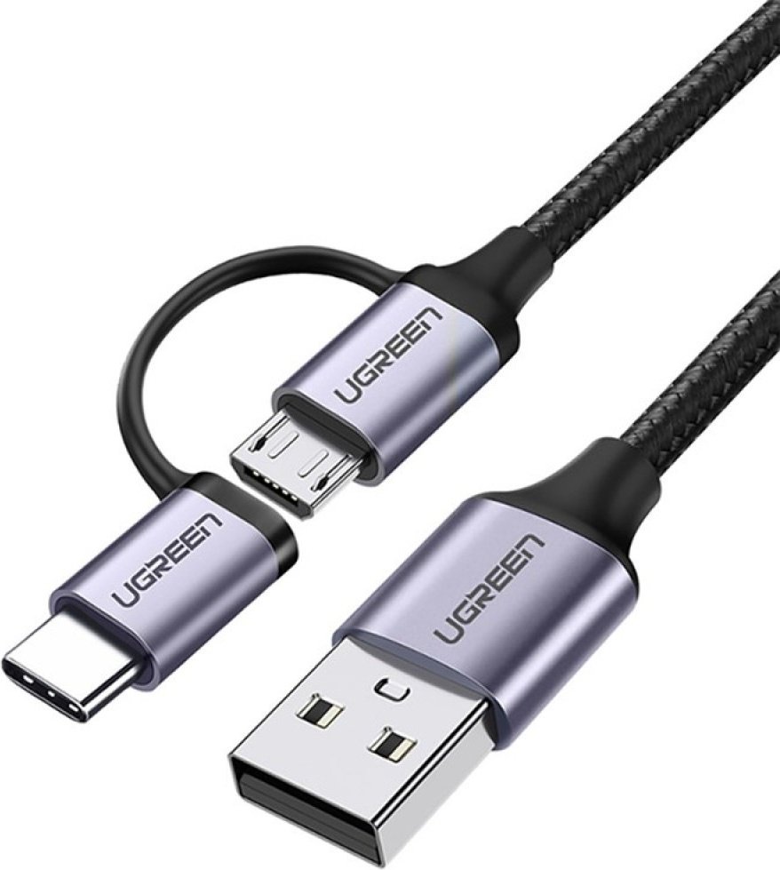 Кабель Ugreen USB 2.0 (M), USB TypeC (M), micro-USB 2.0 (M), 1 м, US177 черный купить,NaN