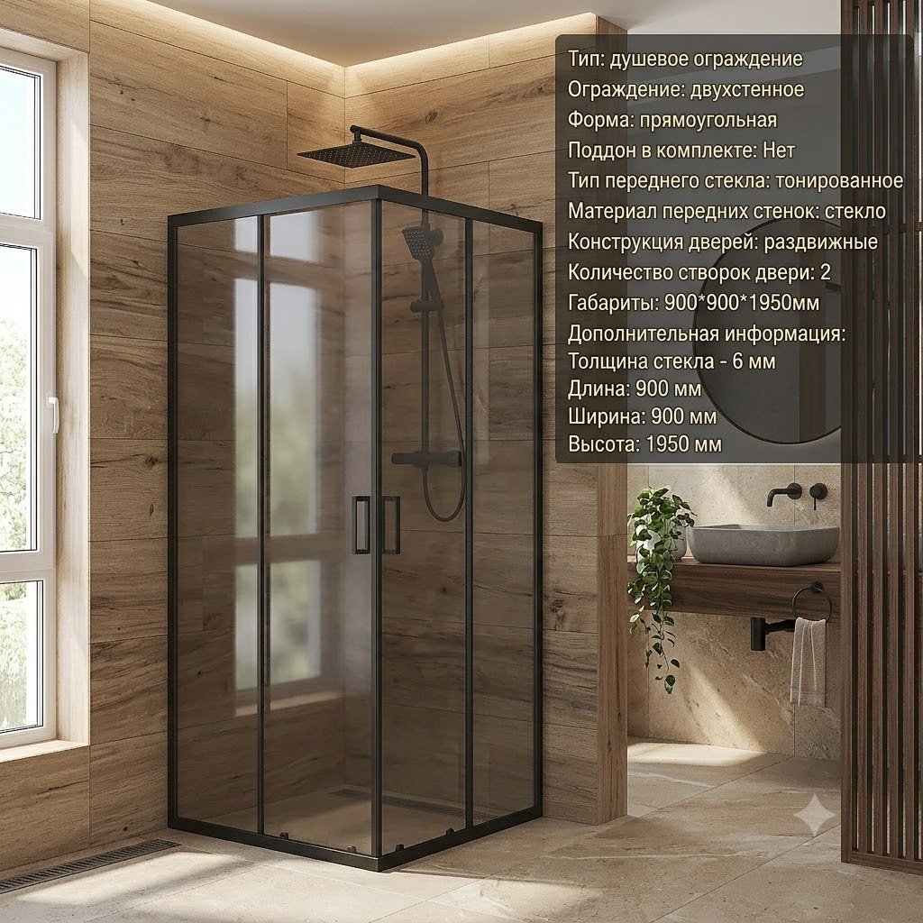 Душевое ограждение KABINKA.KZ двухстенное AP-19-90 Black , 900х1950 мм купить,NaN