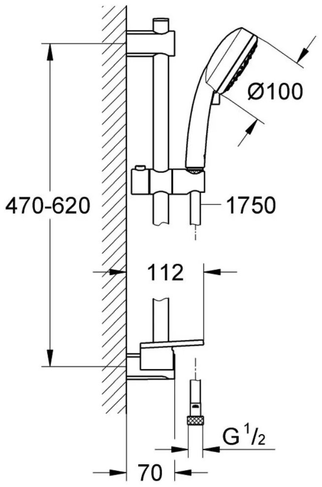 Grohe штанга для душа 620х70 мм Vitalio Comfort 100 26098000, металл, пластик купить,68530