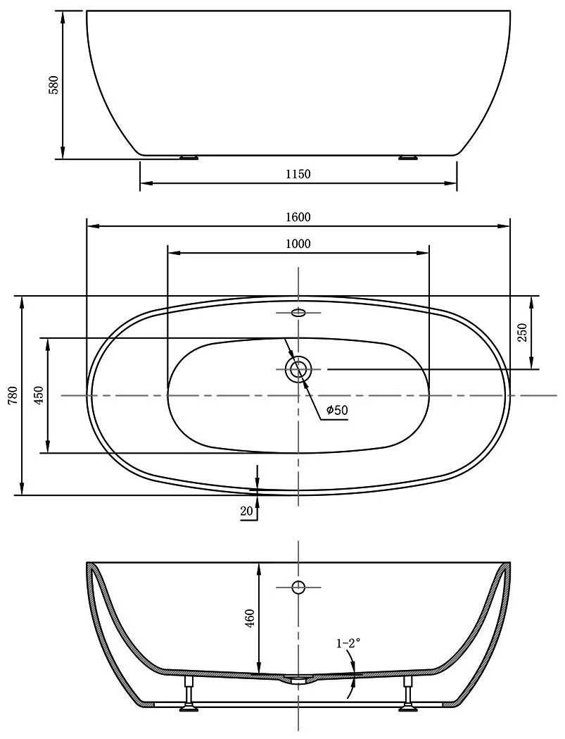 Ванна KABINKA.KZ VBT-405-1600MW 160x78 см, акрил купить,809000