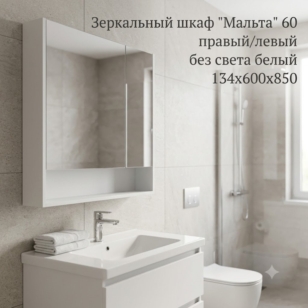 Шкаф зеркальный навесной KABINKA.KZ Мальта 60, 60x13.4x85 см, белый купить,NaN