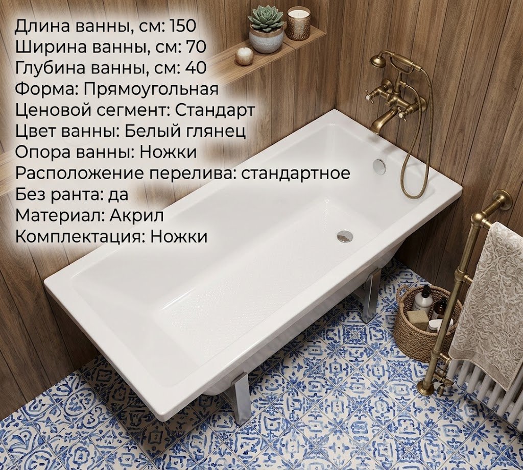 Ванна KABINKA.KZ JSD-02-150 150x70 см, акрил купить,64500