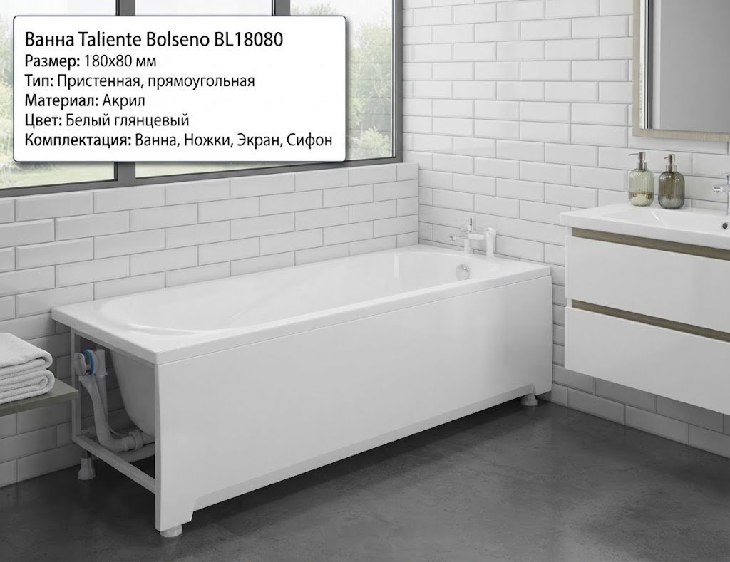 Ванна Taliente Bolseno BL 18080 180x80 см, искусственный мрамор