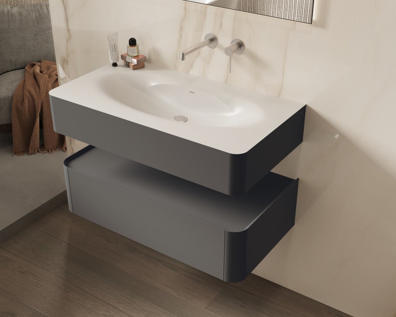 Тумба без раковины KABINKA.KZ Caprise 1000, 100x26x52 см, серый купить,NaN