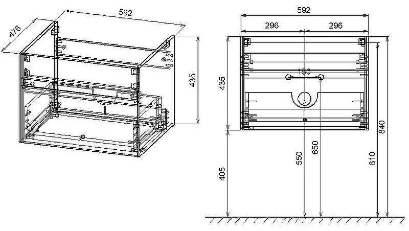 Тумба без раковины KABINKA.KZ Chiara 600 , 59.2x43.5x47.6 см, серый