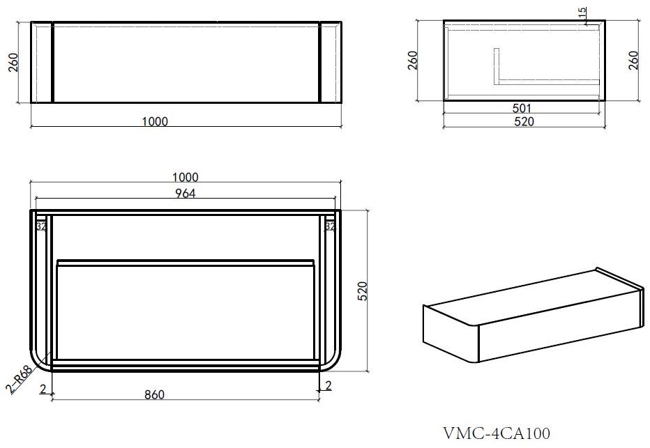 Тумба без раковины KABINKA.KZ Caprise 1000, 100x26x52 см, серый купить,NaN