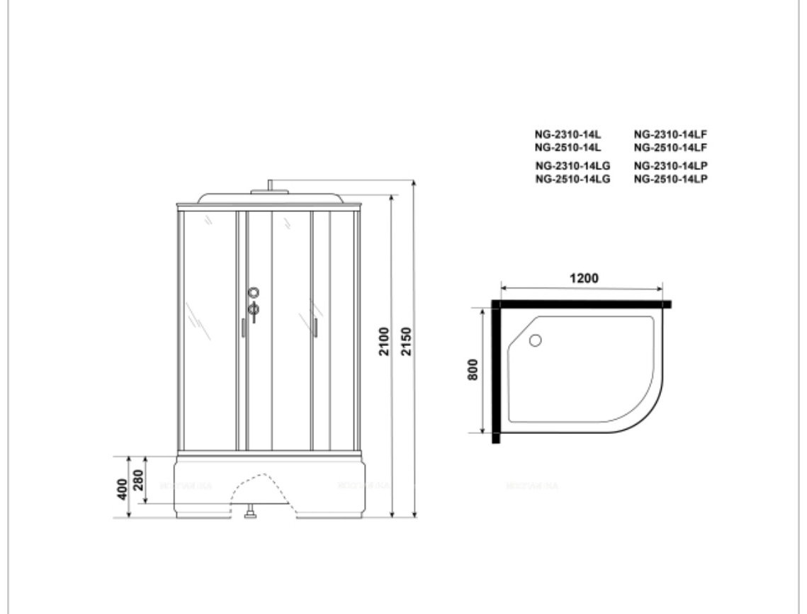 Душевая кабина KABINKA.KZ NG-2310-14LF, 215х120 см, высокий поддон купить,NaN