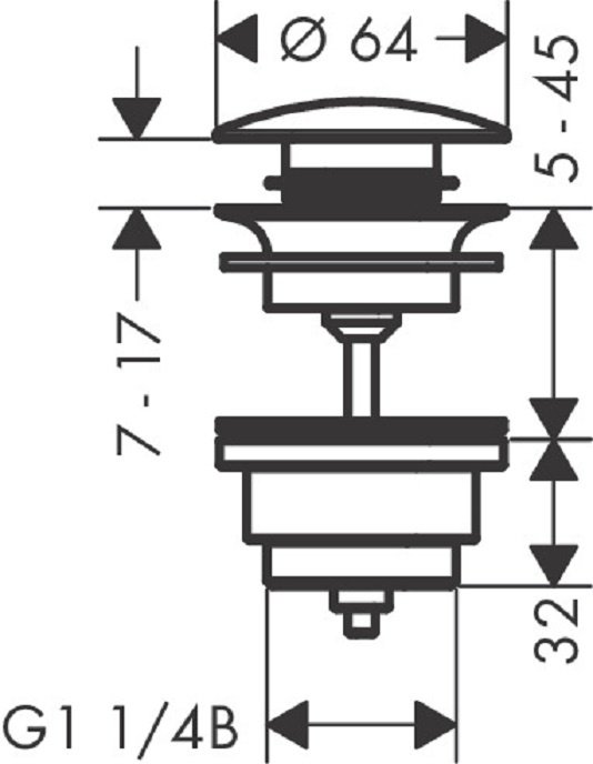 Донный клапан без перелива Hansgrohe Push-Open 50100990 1 1/4 купить,98000
