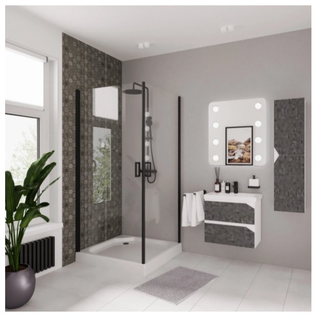 Душевое ограждение KABINKA.KZ двухстенное NG-6803-08 BLACK , 900х1900 мм купить,NaN
