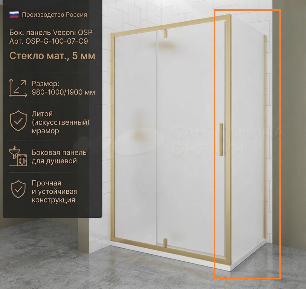 Душевое ограждение Veconi одностенное OSP-G-100-07-C9, 1000х1900 мм купить,NaN