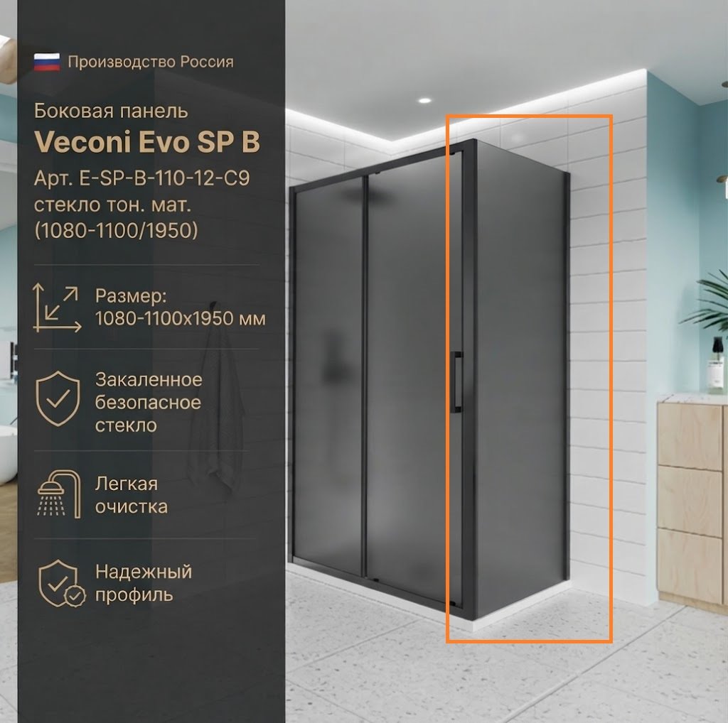 Душевое ограждение Veconi одностенное Evo SP B E-SP-B-110-12-C9, 1100х1950 мм купить,NaN