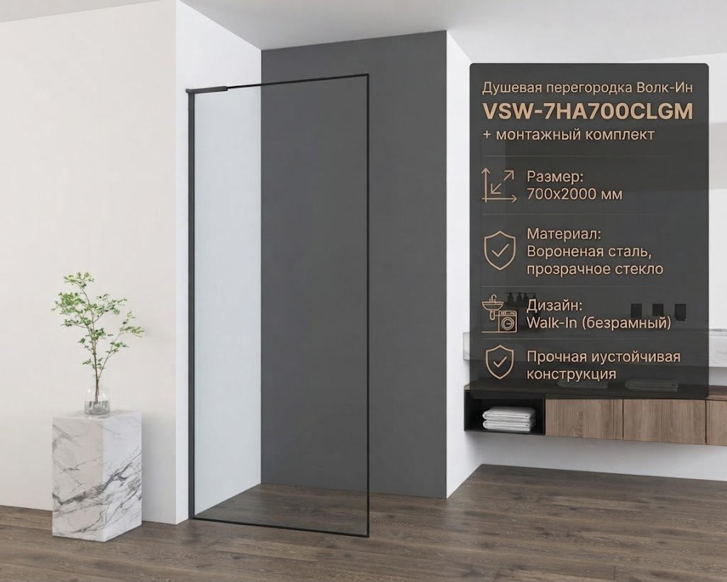 Душевое ограждение Vincea одностенное Walk in VSW-7HA700CLGM, 700х2000 мм купить,NaN