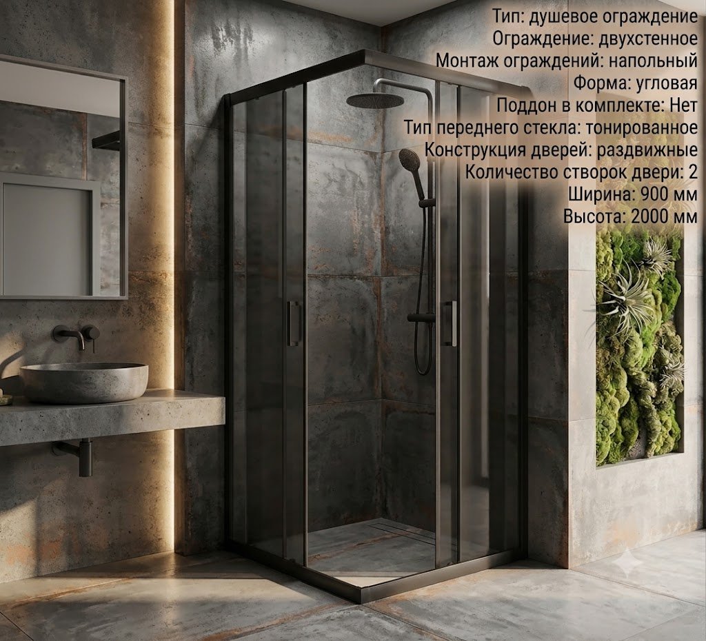 Душевое ограждение KABINKA.KZ двухстенное AP-19-90GT, 900х2000 мм купить,NaN