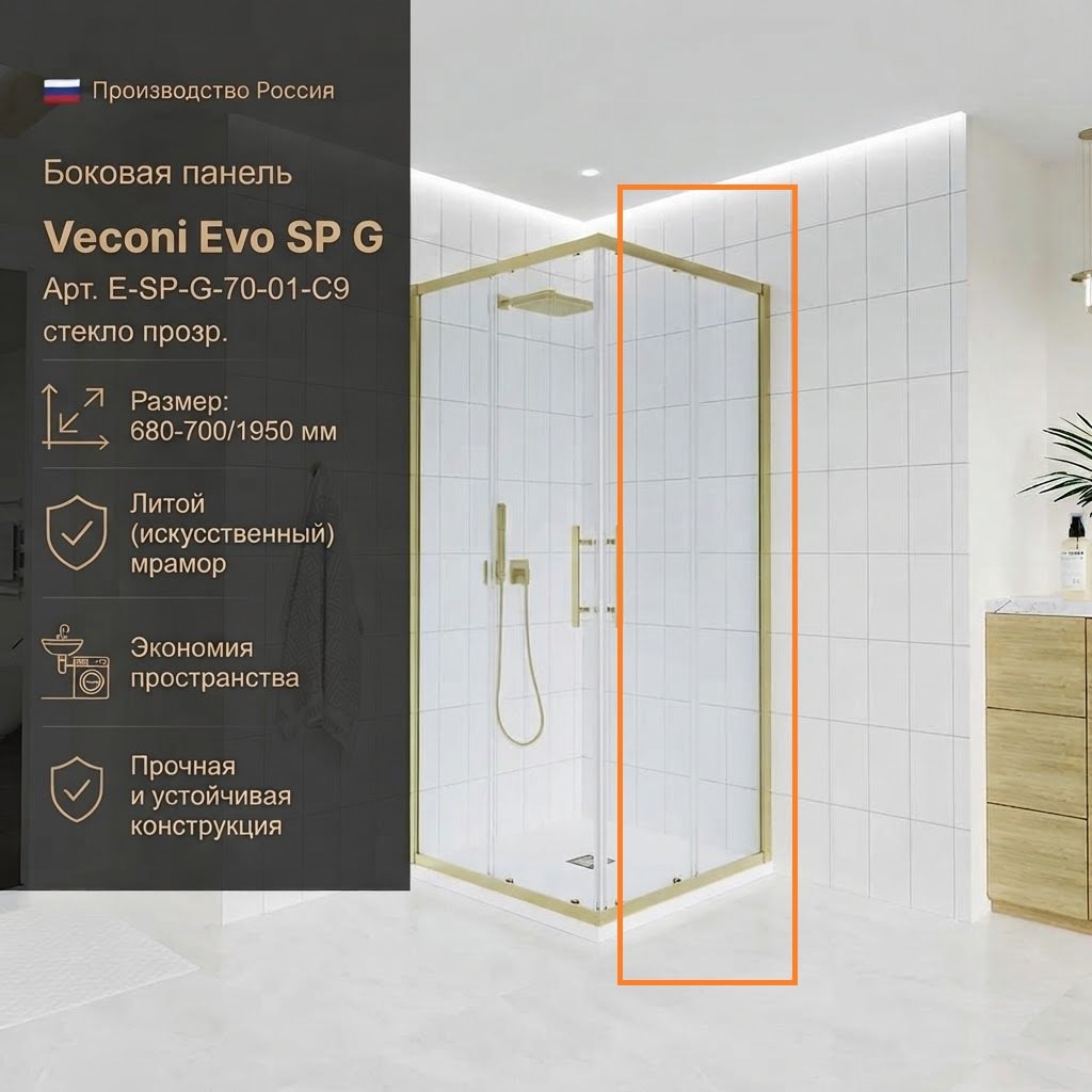Душевое ограждение Veconi одностенное E-SP-G-70-01-C9, 700х1950 мм купить,NaN