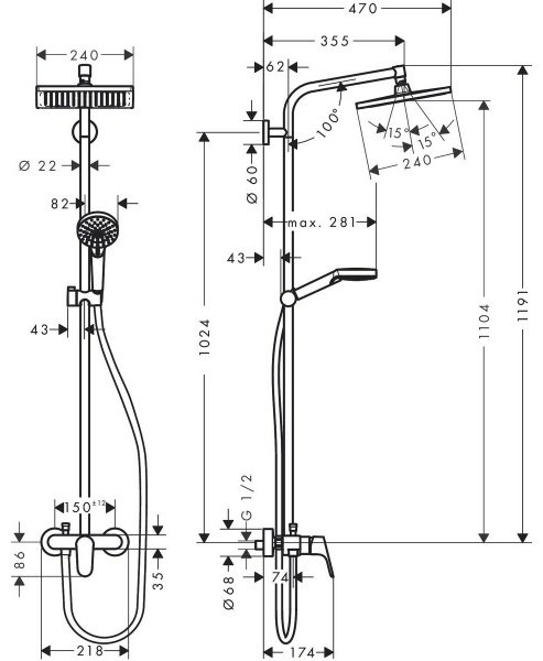 Hansgrohe душевой набор (гарнитур) Crometta E 240 Showerpipe 27284000