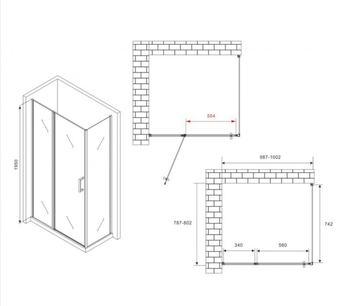 Душевое ограждение Abber двухстенное AG04100S-S80, 1000х1950 мм купить,NaN