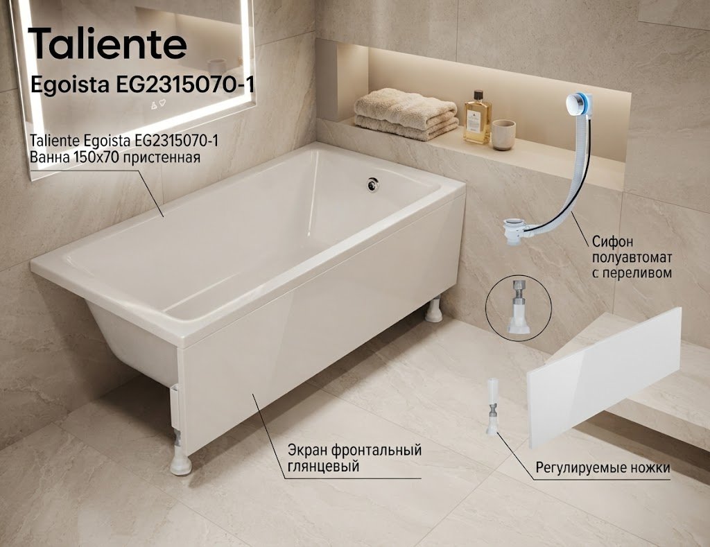 Ванна Taliente Egoista EG2315070-1 150x70 см, искусственный мрамор