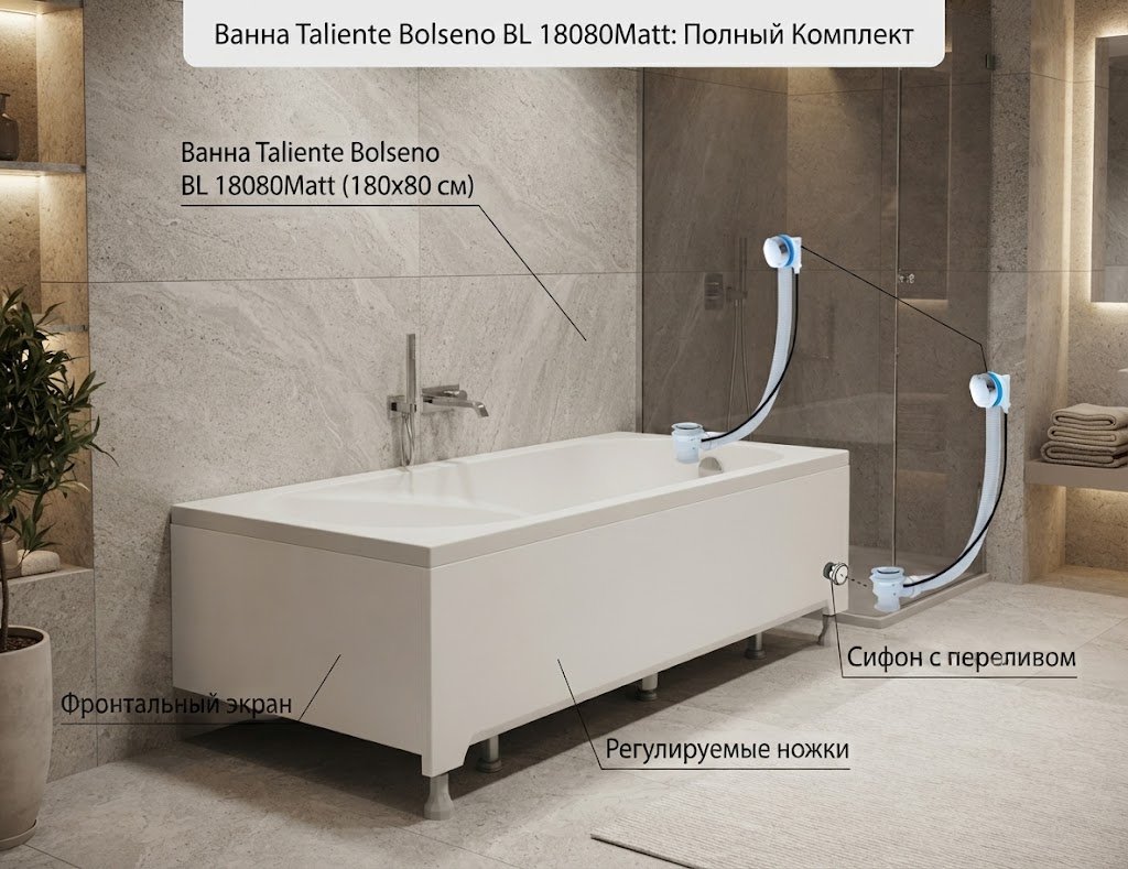 Ванна Taliente Bolseno BL 18080Matt 180x80 см, искусственный мрамор купить,876100