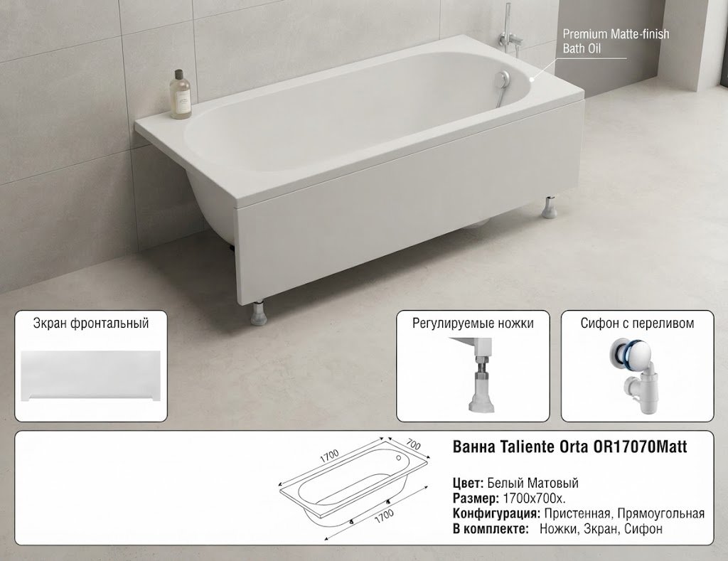Ванна Taliente Orta OR17070Matt 170x70 см, искусственный мрамор купить,809800