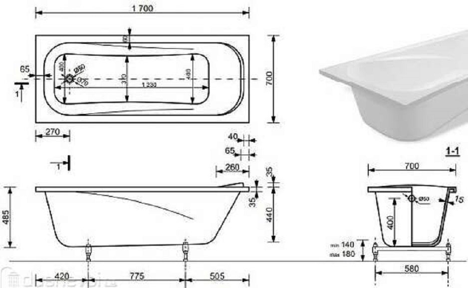 Ванна Taliente Bolseno BL17070Matt 170x70 см, искусственный мрамор купить,788600