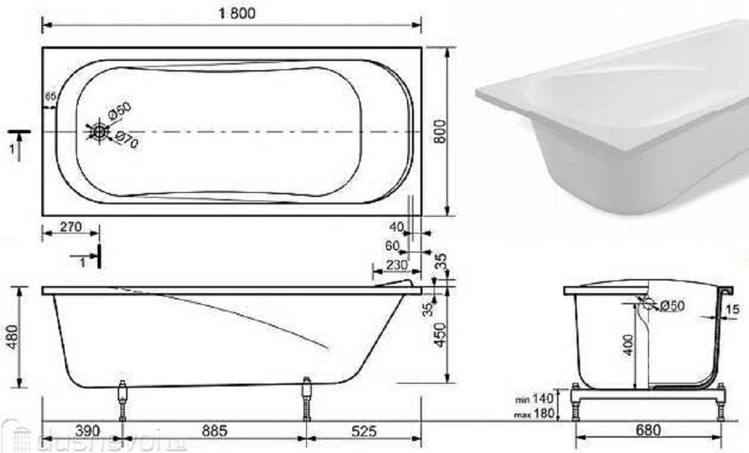Ванна Taliente Bolseno BL 18080Matt 180x80 см, искусственный мрамор купить,876100