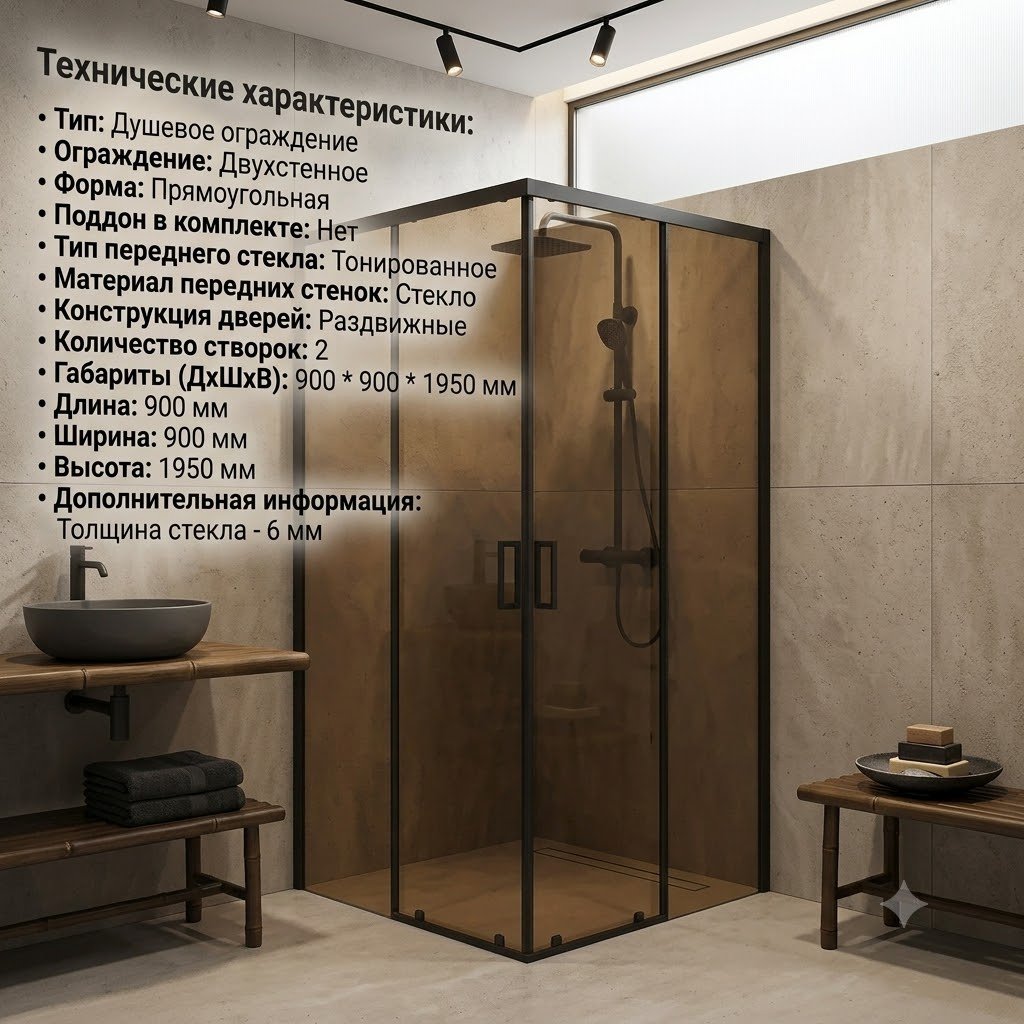 Душевое ограждение KABINKA.KZ двухстенное AP-19-90 , 900х1950 мм купить,NaN