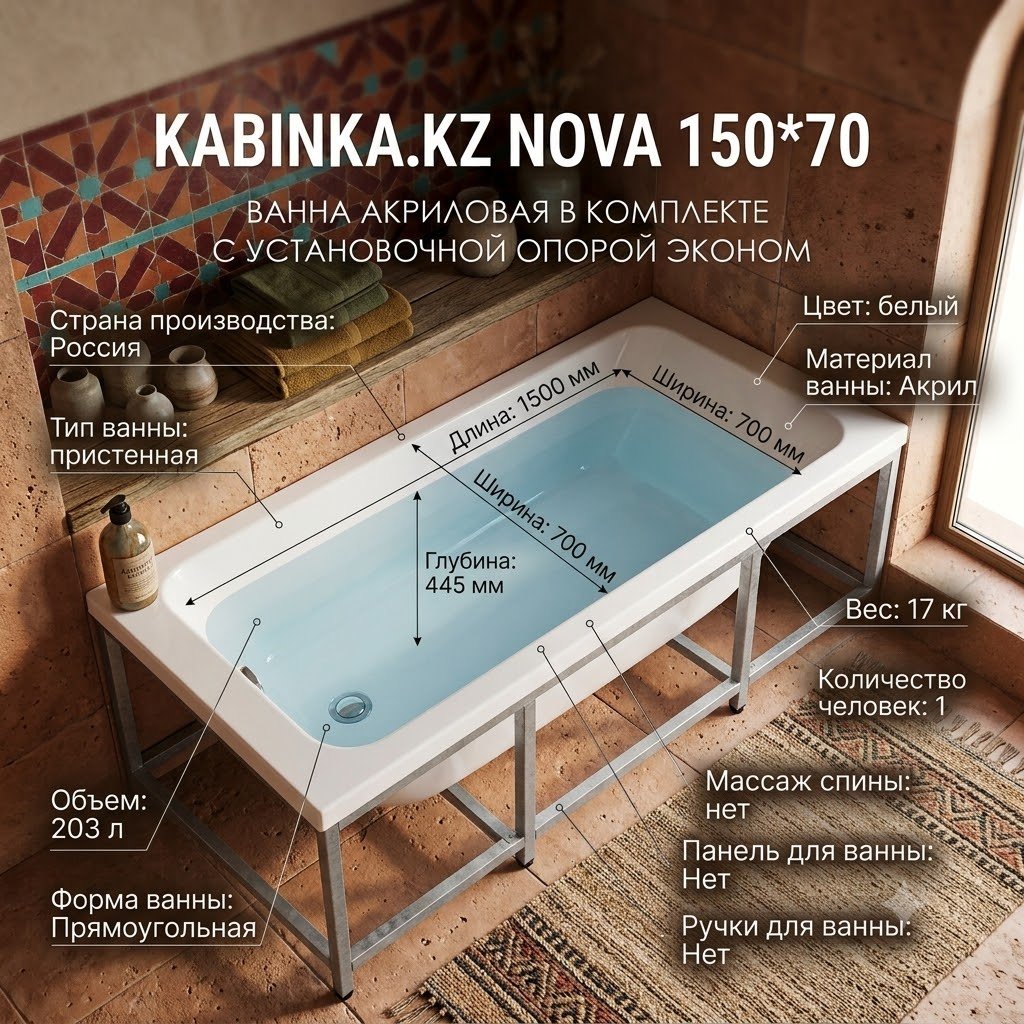 Ванна KABINKA.KZ Nova 150x70 см, акрил купить,124900