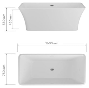 Ванна BAU Pure Рим 160x75 см, акрил купить,NaN