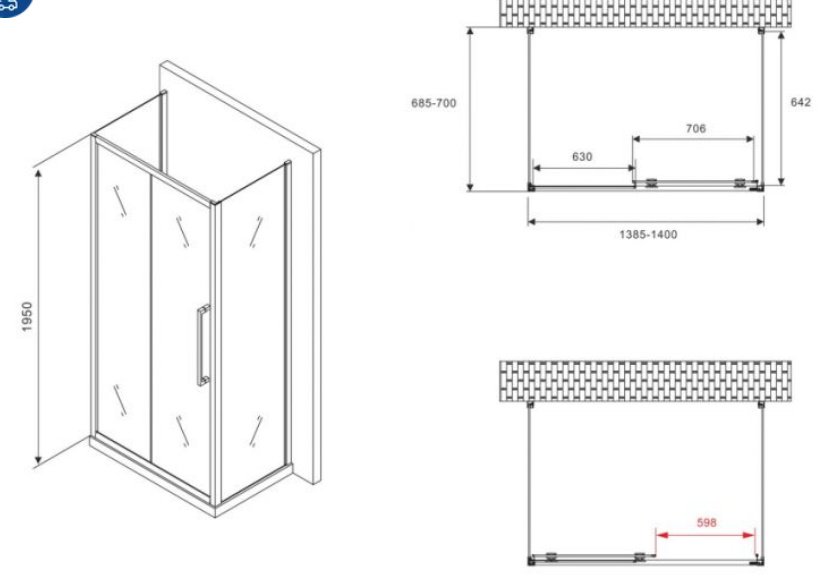 Душевое ограждение Abber трехстенное AG30140BMH-S70BM-S70BM, 700х1950 мм купить,NaN