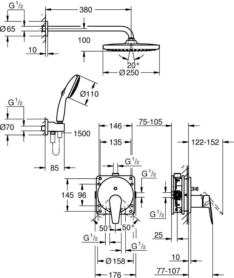 Grohe душевой набор (гарнитур) BauEdge 25290000 купить,NaN