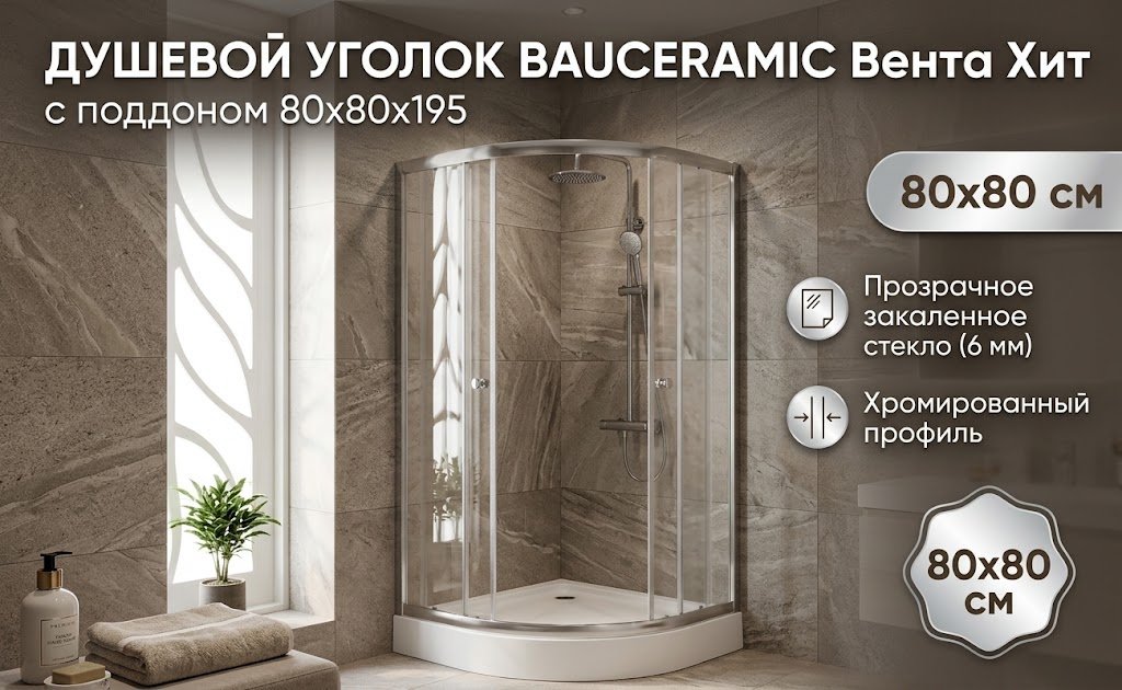 Душевое ограждение KABINKA.KZ двухстенное Вента Хит, 800х1950 мм купить,NaN