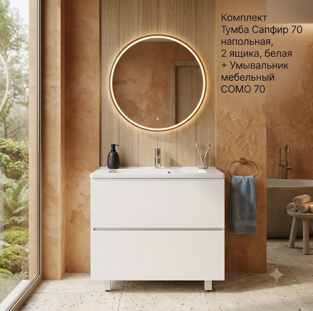 Тумба с раковиной KABINKA.KZ Сапфир 70 , 70x82x43 см, белый