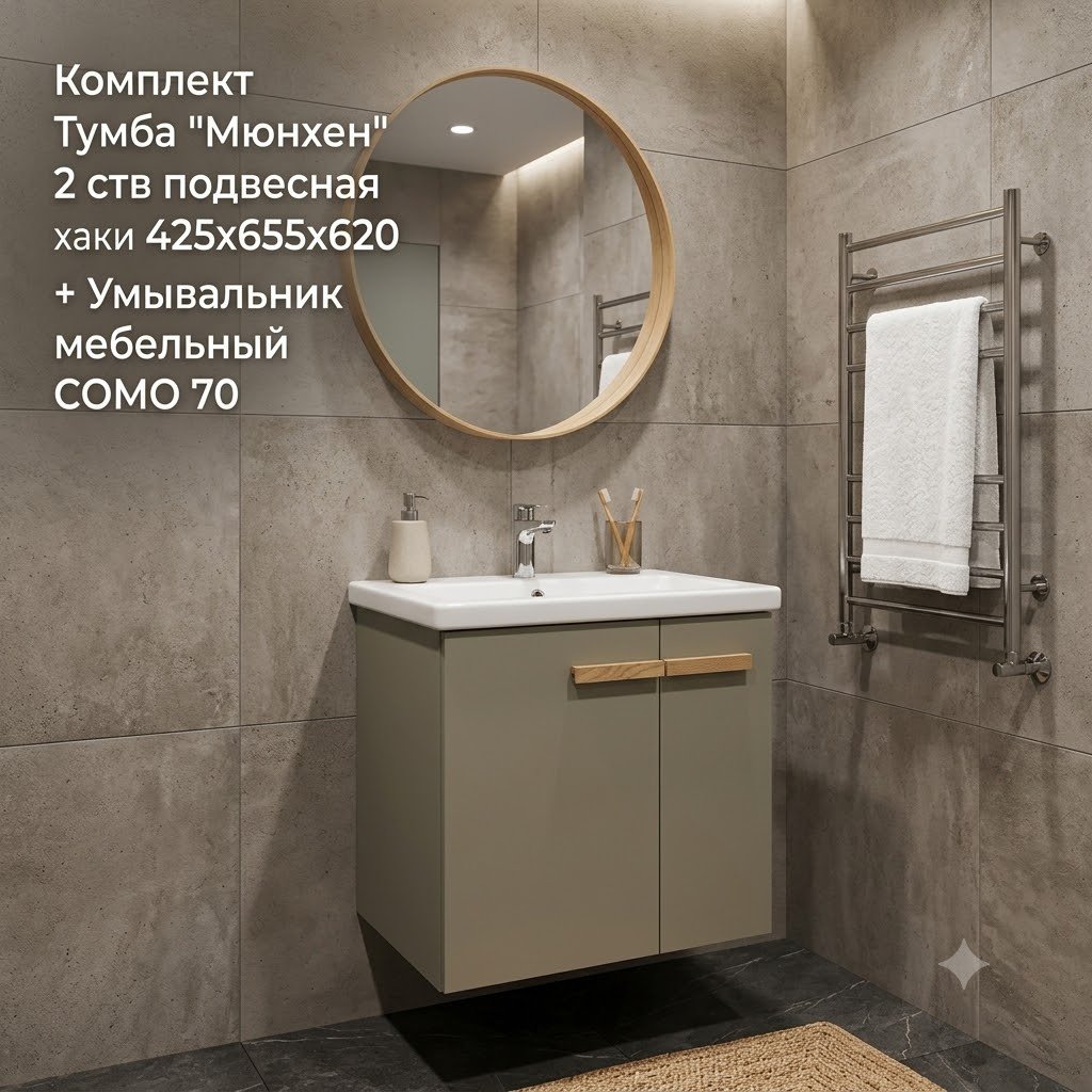 Тумба с раковиной KABINKA.KZ Мюнхен, 65.5x62x42.5 см, хаки купить,NaN
