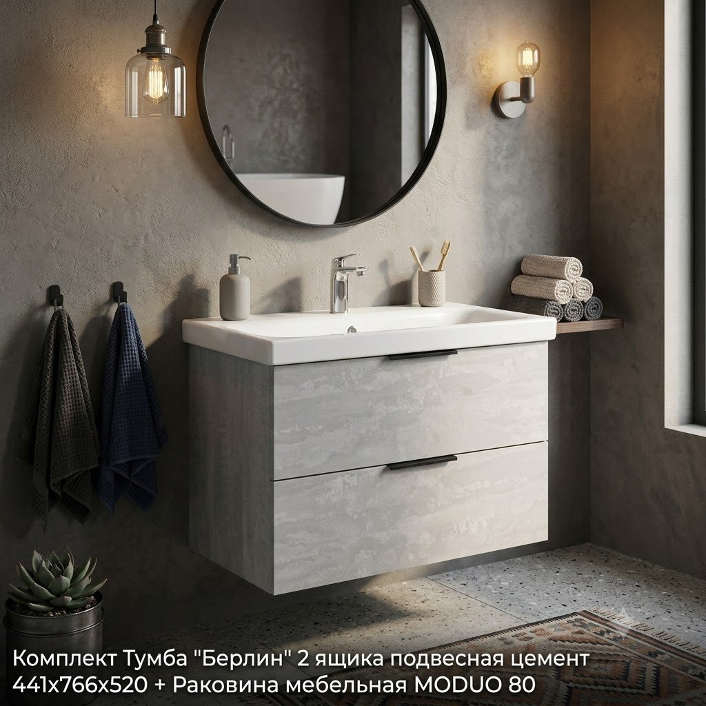 Тумба с раковиной KABINKA.KZ Берлин, 76.6x52x44.1 см, серый купить,NaN