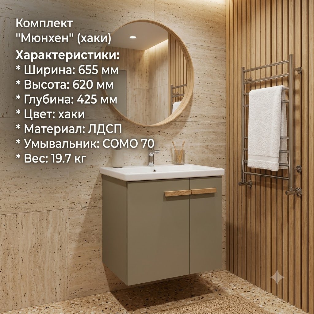 Тумба с раковиной KABINKA.KZ Мюнхен, 65.5x62x42.5 см, хаки купить,NaN