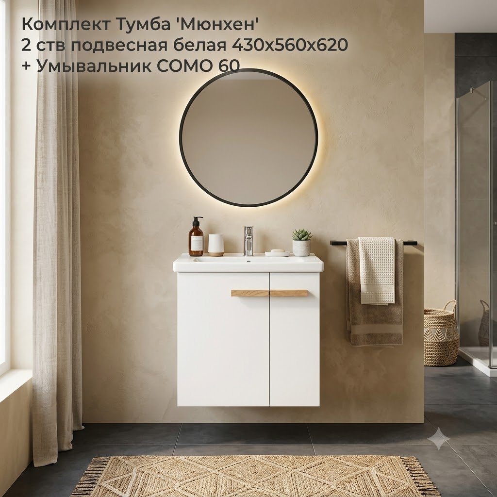 Тумба с раковиной KABINKA.KZ Мюнхен, 62x56x43 см, белый купить,NaN