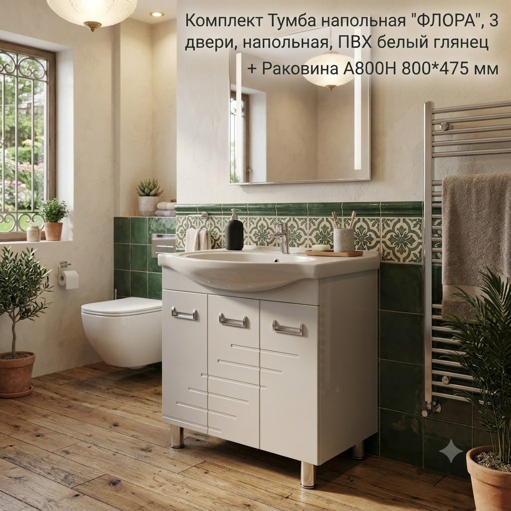 Тумба с раковиной KABINKA.KZ ФЛОРА, 80x82x47 см, белый купить,NaN