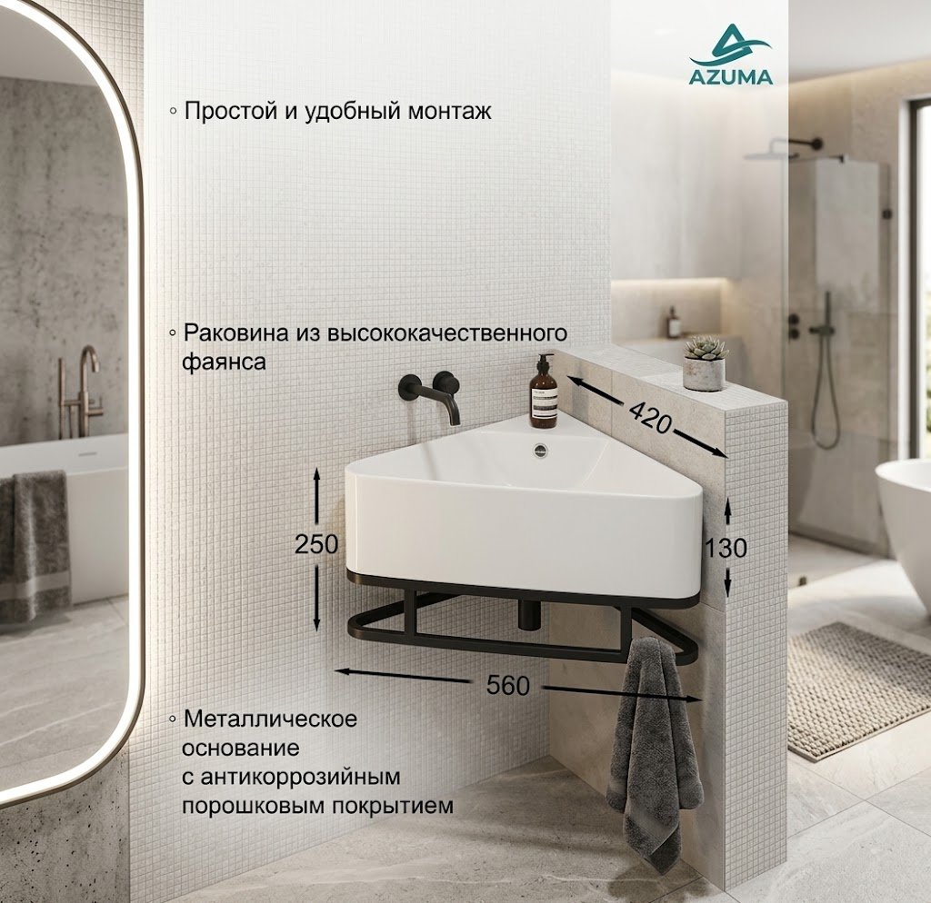 Тумба с раковиной KABINKA.KZ AZU9807, 56x25x20 см, черный купить,NaN