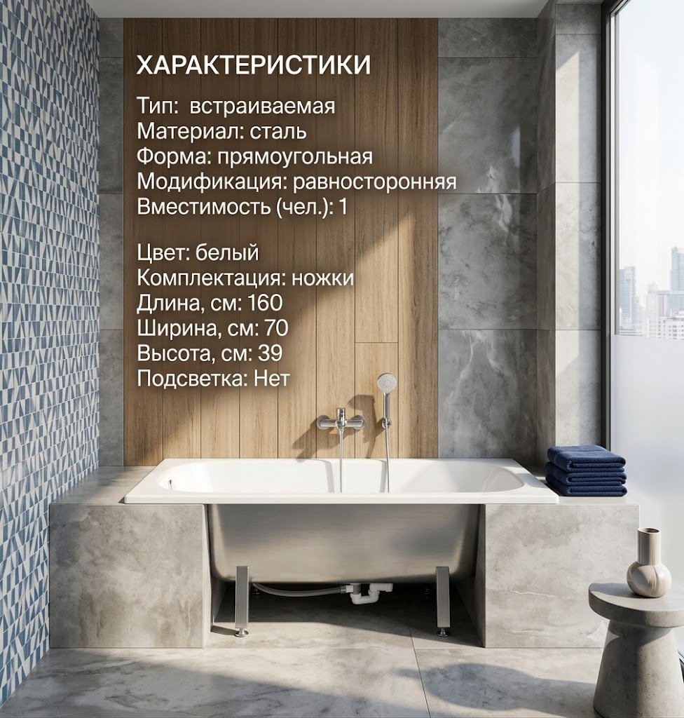 Ванна KABINKA.KZ STE-01-160 Premium 160x70 см, сталь купить,NaN