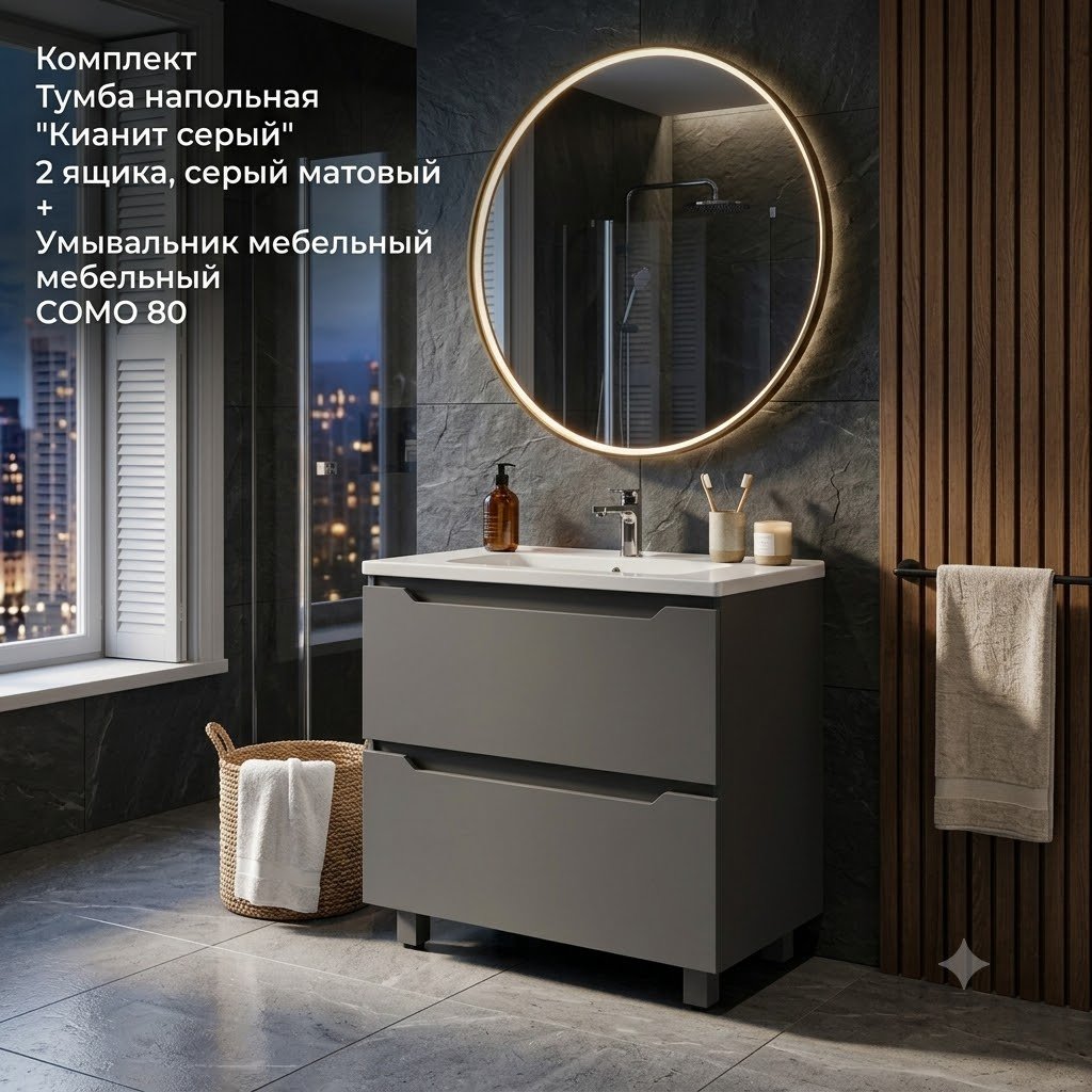 Тумба с раковиной KABINKA.KZ Кианит серый, 80x82x42 см, серый купить,NaN