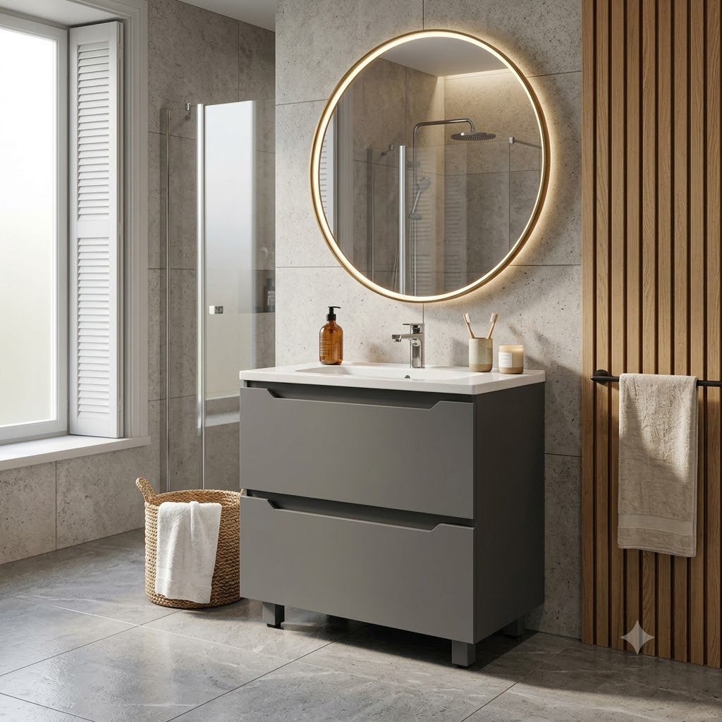 Тумба с раковиной KABINKA.KZ Кианит серый, 80x82x42 см, серый купить,NaN
