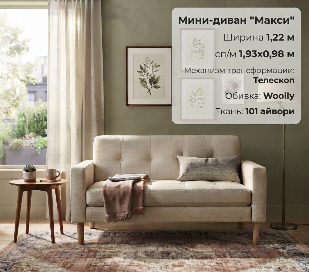 Диван Макси, 122х70 см, обивка рогожка, белый купить,NaN