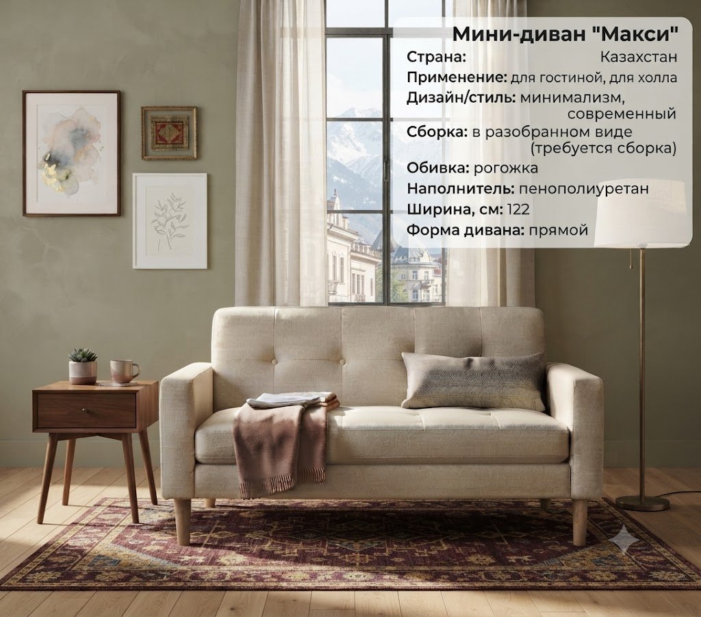 Диван Макси, 122х70 см, обивка рогожка, белый купить,NaN