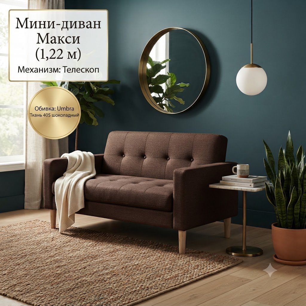 Диван Макси, 122х70 см, обивка шенилл, темно-коричневый купить,NaN