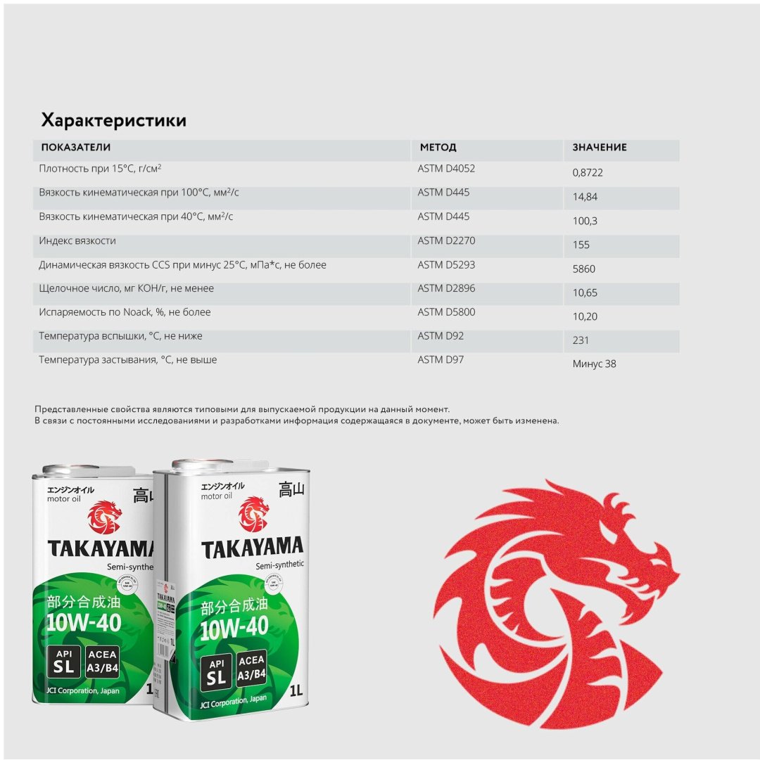 Моторное масло Полусинтетическое Takayama SAFETEC SL 10W-40 1 л купить,15200