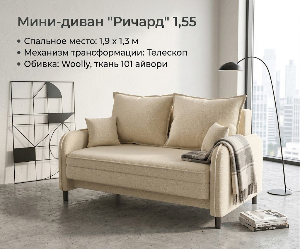 Диван Ричард, 155х70 см, обивка рогожка, бежевый купить,NaN